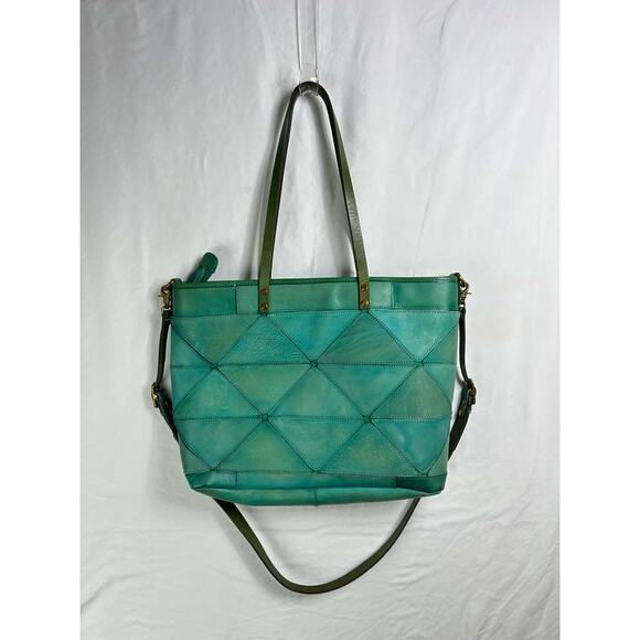 Old Trend Aqua Leather Pattern Prism Tote Bag Purse - Picture 5 of 16